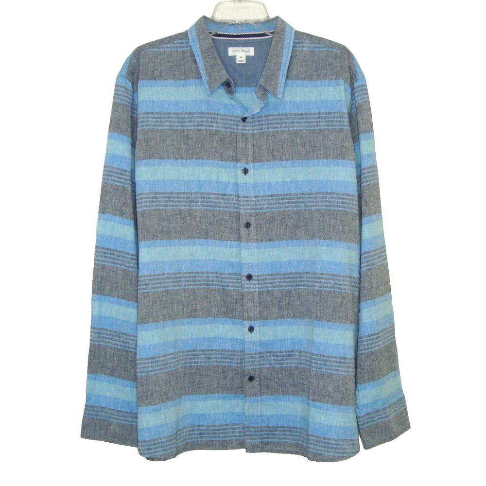 SUN + STONE Linen Blend Long Sleeve Button Up Shirt Men's Size XXL